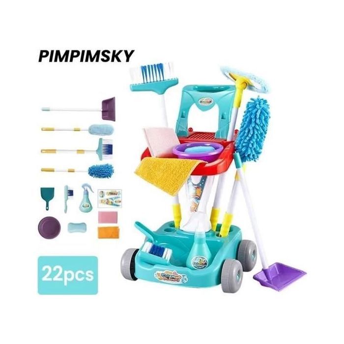 Chariot de Ménage Enfant Jouet dimitation Jouet nettoyage Jeu de rôle + Balais + Vadrouille - PIMPIMSKY