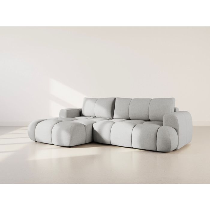 Yulin - Canapé dangle gauche 4 places convertible avec coffre en tissu bouclette - Gris clair