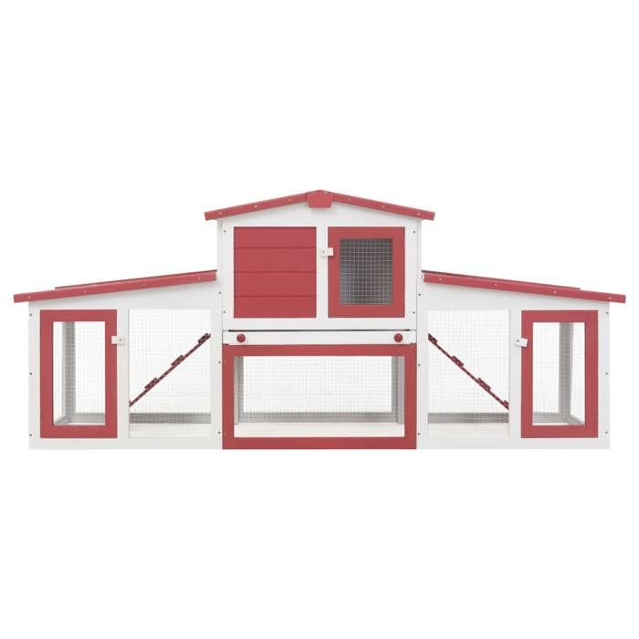 Bon plan Clapier Lapins Petit enclos - JILI HOT - Clapier large dextérieur - Rouge et blanc 204x45x85cm Bois - Pour Jardin