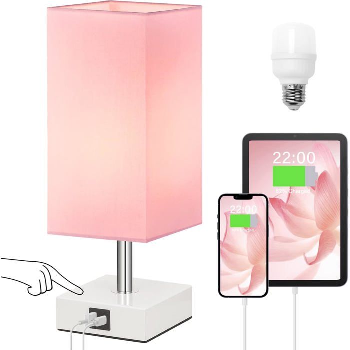 ®RisingFF Lampe de bureau tactile avec 2 ports de charge USB 3 lampes tactiles latérales avec ampoules LED