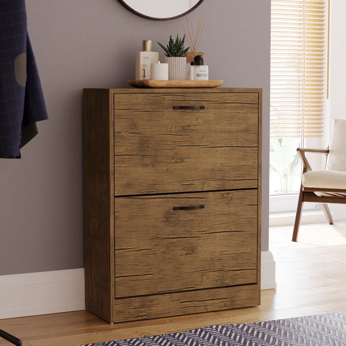 Meuble à chaussures 2 tiroirs – Armoire de rangement pour chaussures meuble d’entrée ou de couloir Brun antique