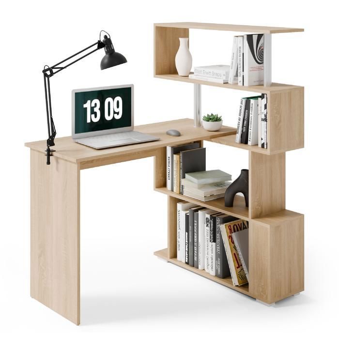 Mondeer bureau dangle avec rangement par 4 étagères rotatives à 360° moderne pour bureau à domicile 157x45x130.5cm Chêne Coupé