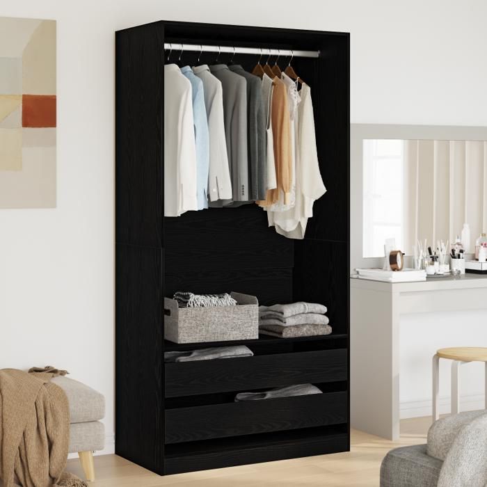 Armoire - Chêne noir - 100x50x200 cm - 2 tiroirs - Montage facile