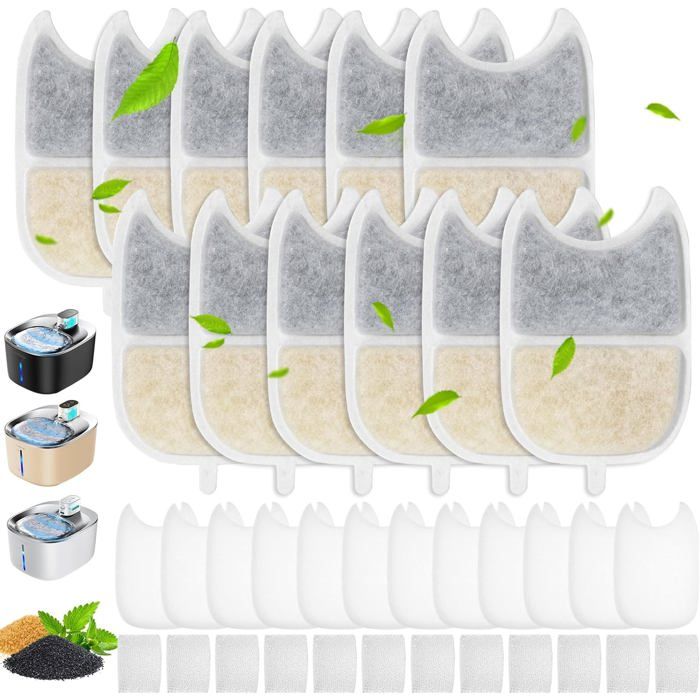 FEELNEEDY 10PCS Filtre + 10PCS Éponge Fontaine à Eau Chat - Kit Filtration Pour Pompe YPD-C004