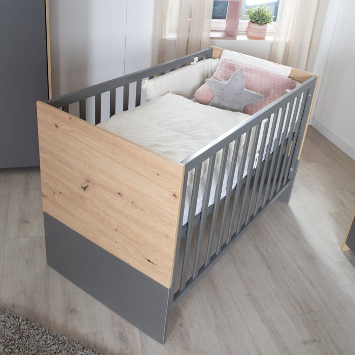 Lit Bébé 60 x 120 Transformable en Cododo ROBA - Anna - 6 Niveaux de Hauteur - 5 Barreaux Amovibles - Anthracite - Chêne Kent Lit Bébé 60 x 120 Transformable en Cododo ROBA - Anna - 6 Niveaux de Hauteur - 5 Barreaux Amovibles - Anthracite - Chêne Kent
