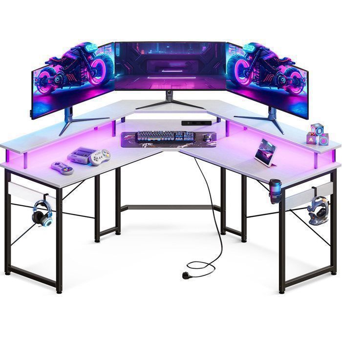 Coleshome Bureau d'Angle avec 5 Tiroirs et 4 Étagères, 180×100 cm Bureau en L avec LED, Prises et Ports USB, Grand Bureau pour Bureau à Domicile, Noir Coleshome Bureau d'Angle avec 5 Tiroirs et 4 Étagères, 180×100 cm Bureau en L avec LED, Prises et Ports USB, Grand Bureau pour Bureau à Domicile, Noir