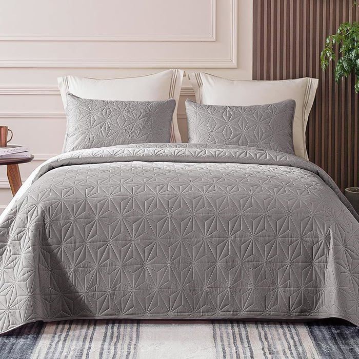 Couvre-Lit 260x280 cm avec 2 Taies oreiller Dessus Lit Gaufré Doux Léger avec Motif 260 x 280 cm#Gris Clair JETEE DE LIT