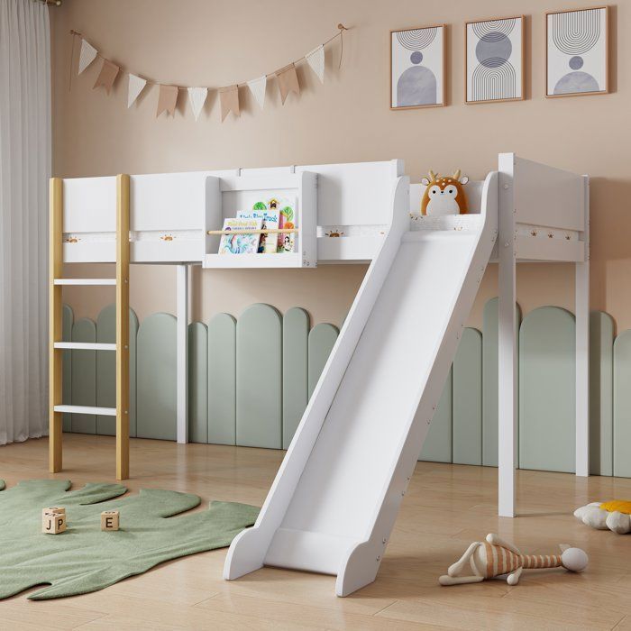 Lit Mi-Hauteur Enfant - MERAX - 90x200 - Toboggan - Échelle Droite - Barrières Sécurisées Lit Mi-Hauteur Enfant - MERAX - 90x200 - Toboggan - Échelle Droite - Barrières Sécurisées