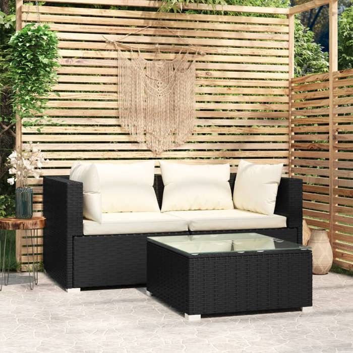 SALE 2026 meuble dextérieur arrière-cour terrasse Noir - Salon de jardin 3 pcs avec coussins Noir Résine tressée PRO357359891
