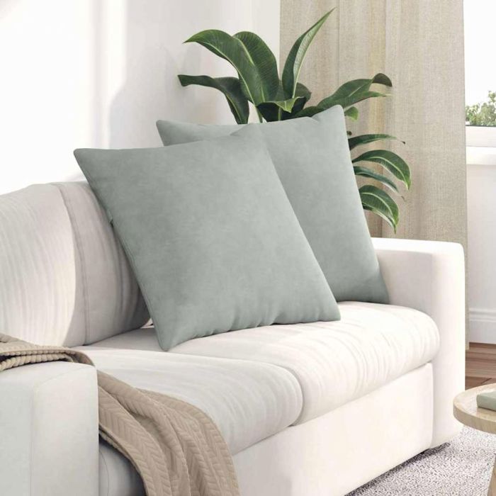 Coussins de canapé - VIDAXL - 60 x 60 cm - Gris clair - Velours côtelé - Lot de 2