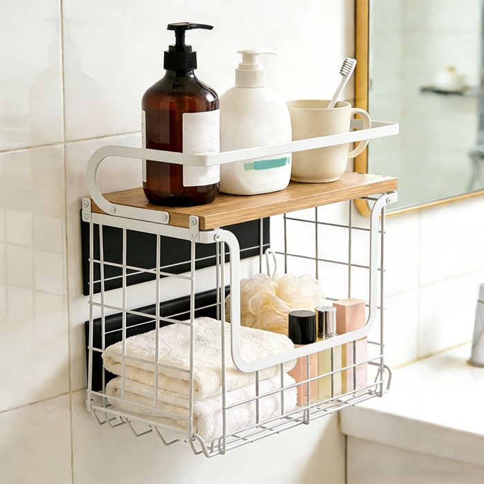 ÉTAGÈRE DE RANGEMENT MÉTALLIQUE MULTI-SCÉNARIOS - YQINGMAOY - TEXTURE NATURELLE - 30.5*16*27 CM - BLANC