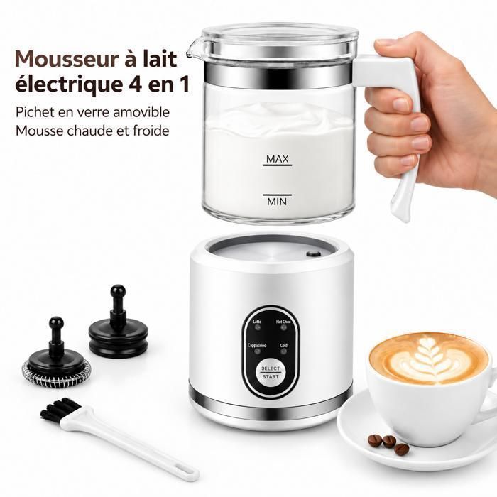 Mousseur à lait électrique INSOUR 4-en-1 550 W 250/400 ml mousse chaude et froide chauffage à induction carafe en verre