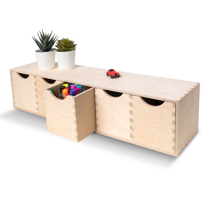 Creative Deco Petite commode bois 5 tiroirs 57x13x13 cm - rangement bureau polyvalent