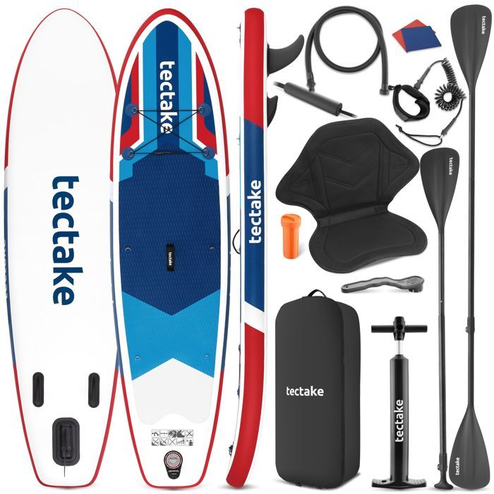 Planche de stand-up paddle - TECTAKE - Planche paddle gonflable 2 EN 1 KIT COMPLET 288 cm grande stabilité matériau Drop-Stitch