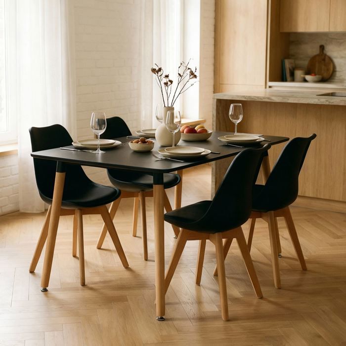 Ensemble Table et 4 Chaises SHANNON/ABBY Pour Salle à Manger Longueur 120 cm noir petite table à manger pour 4 personnes Ensemble Table et 4 Chaises SHANNON/ABBY Pour Salle à Manger Longueur 120 cm noir petite table à manger pour 4 personnes