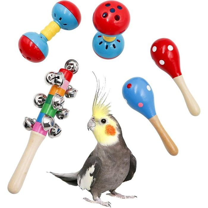 Jouets Cloches Colorés pour Oiseaux Lot de 5 Jouets à Clochettes Amusants Accessoires pour Cage à Oiseaux Convient pou KIT JOUET