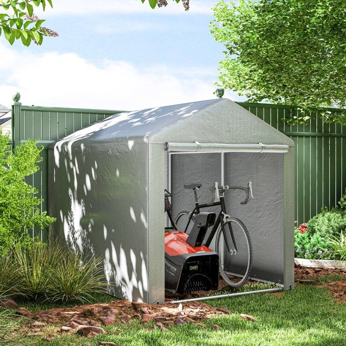 Abri de jardin tente de stockage imperméable abri moto porte enroulable fermeture éclair 160 x 218 x 172 cm gris clair