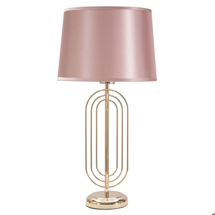 Lampe de table Krista petite en fer doré avec abat-jour en tissu rose - Réf. VK8681847399971
