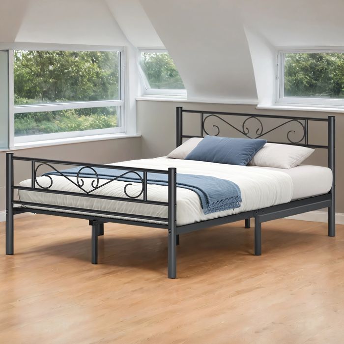 Structure de lit Double Métallique 140 x 190 cm Sommier inclus pour Chambre Ado ou Invités Montage Facile Noir Structure de lit Double Métallique 140 x 190 cm Sommier inclus pour Chambre Ado ou Invités Montage Facile Noir