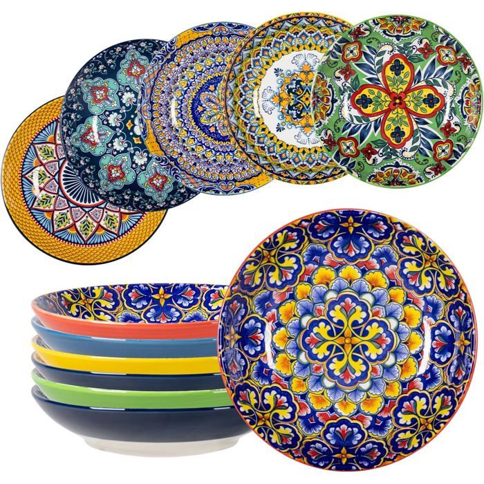 Assiette à Soupe en Porcelaine 700ml Bols à Soupe Assiette à pâtes Set de 6