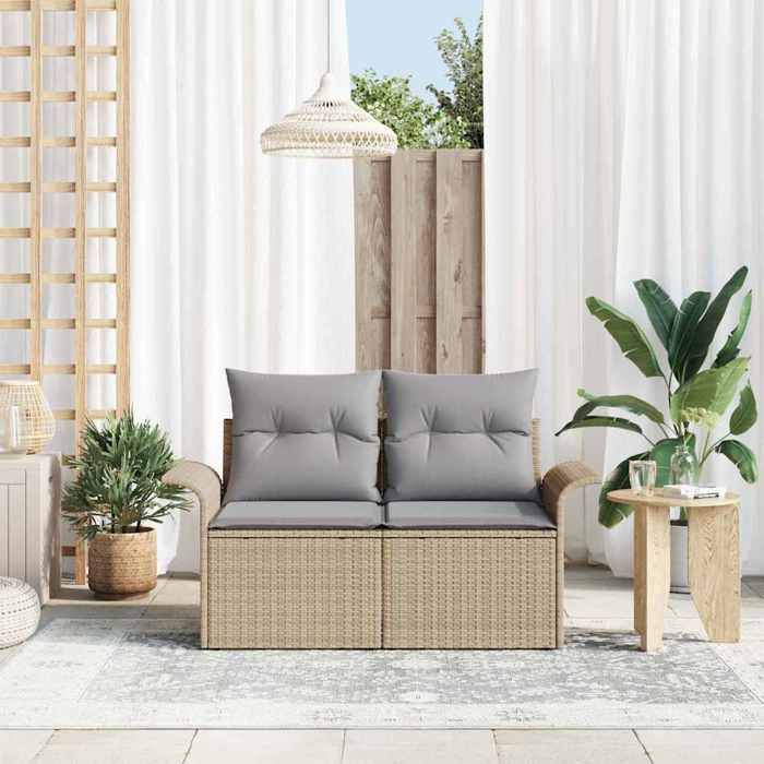 Canapé de jardin - moderne - MEUBLE JARDIN - avec coussin Beige 141x62x69 cm polyrotin CC220
