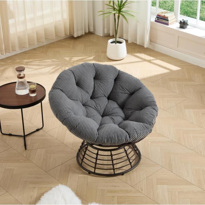 Papasan Coussin De Chaise Coussin de SièGe Rond de Papasan Épaissir Amovible Fauteuil pour Intérieur Extérieur Gris clair