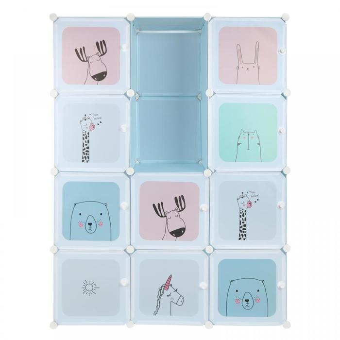 SUPFINE Armoire à Chambre Penderie Armoire Tringle Étagère Rangement Enfants 12 Casiers Modulable Plastique 105 × 35 × 140cm