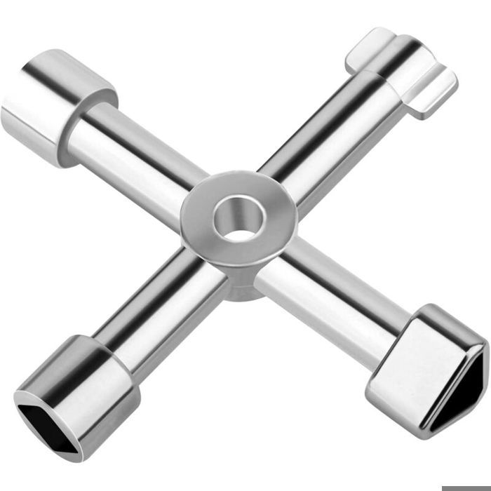 Clé en Croix 4 Voies Clé Multifonction Pour Boîtier Compteur Gaz Électrique Armoire Clé Porte Coulissante (Argent)