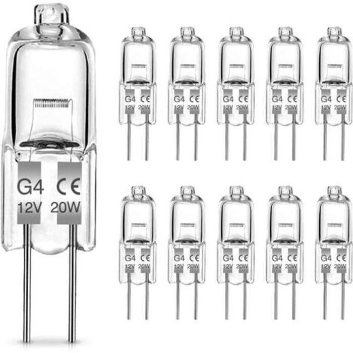 Ampoule halogène G4 20W 12V blanc chaud 2700K basse tension lot 10 pièces