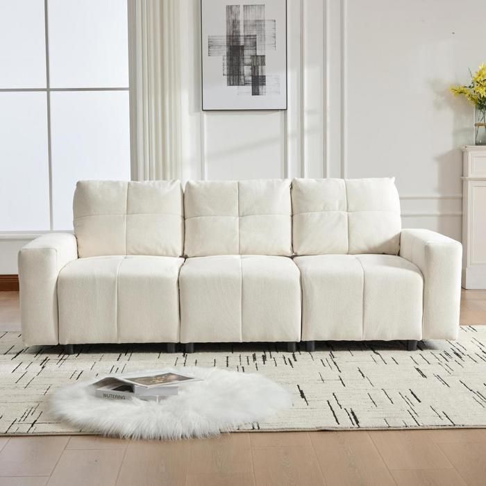 Canapé modulaire 3 places convertible en lit assise profonde réglable 68 cm tissu chenille moderne 213x94x84cm beige blance Canapé modulaire 3 places convertible en lit assise profonde réglable 68 cm tissu chenille moderne 213x94x84cm beige blance