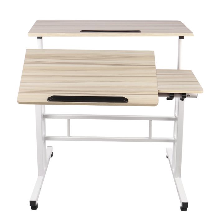 KEDIA Table Roulante (80X60X67)CM Plateau Inclinable Pour Bureau Canapé Lit Montée et descente libres Couleur érable blanc