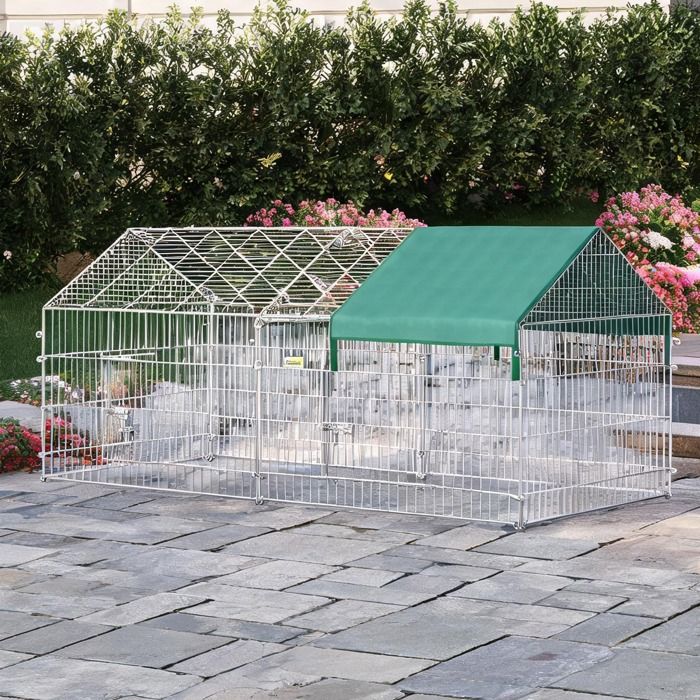 Grand enclos extérieur pliable pour petits animaux avec toit acier vert sauge 220x103x103 cm