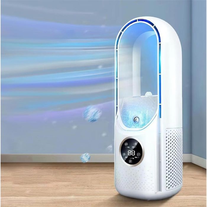 Ventilateur Sans PalesVentilateur Silencieux Portable pour chambreBureausalon6 Vitesses de RéglageHumidificationBlanc