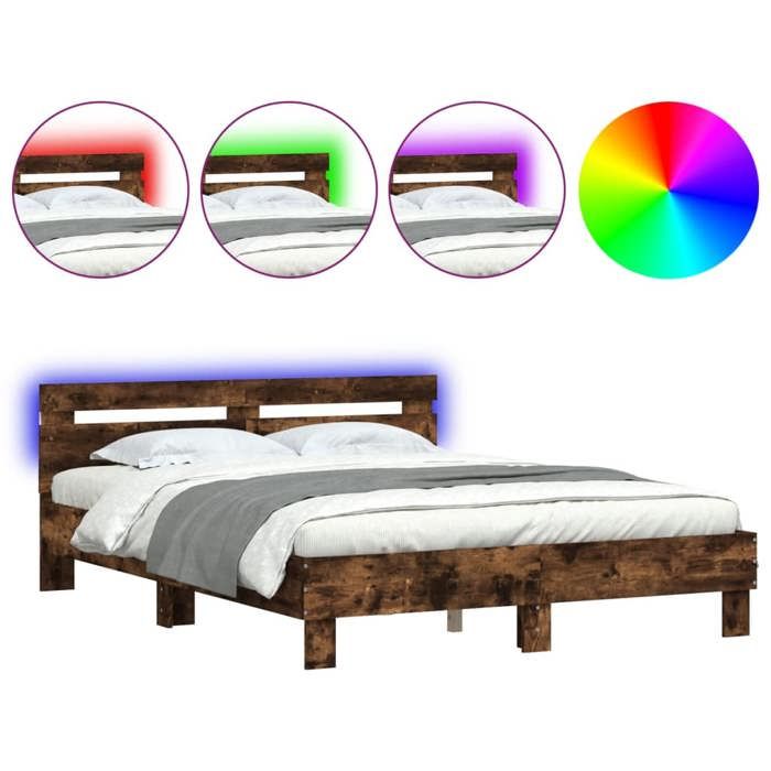 Luxe&Mode Structure de lit avec LED sans matelas chêne fumé 140x190 cm 2 ans garantie LV7337