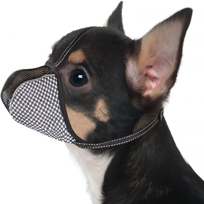 Muselière Chien XS respirante réglable maille douce réfléchissante anti mordillement noir