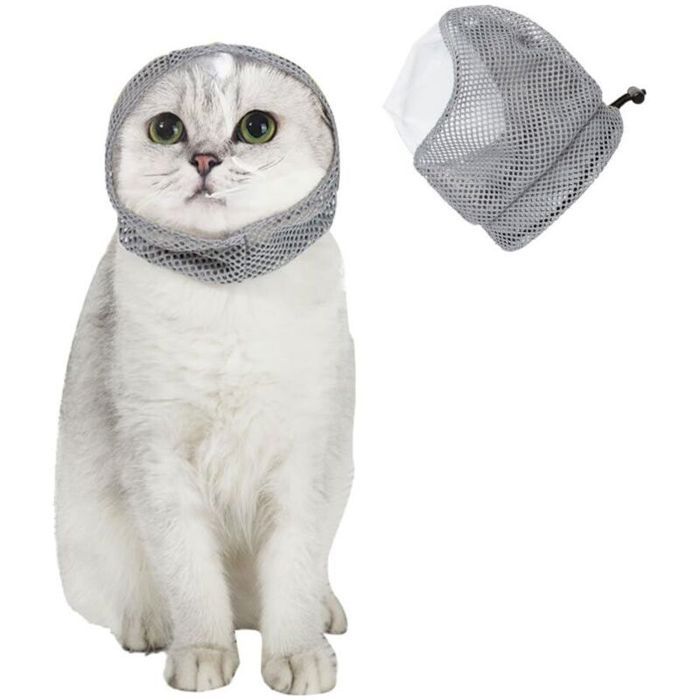 Muselière pour Chat avec Maille Respirante Masque Anti-léchage de Chaton Couvre-tête Anti-Morsure pour Le Toilettage des Chats