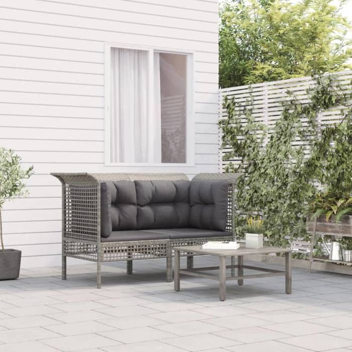 VIDAXL Canapés dangle de jardin et coussins - (2 pcs) - ANTI-UV - gris résine tressée 65x65x75 cm M2491