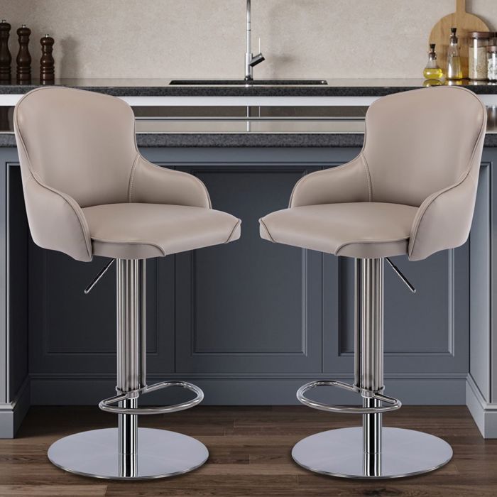 Tabouret De Bar 52 5x52 5x116cm 1 Pièce Gris Cuir Nappa - Chaise De Bar - Pivot 360° Hauteur Modulable Base Lourde Inox Titane Noir