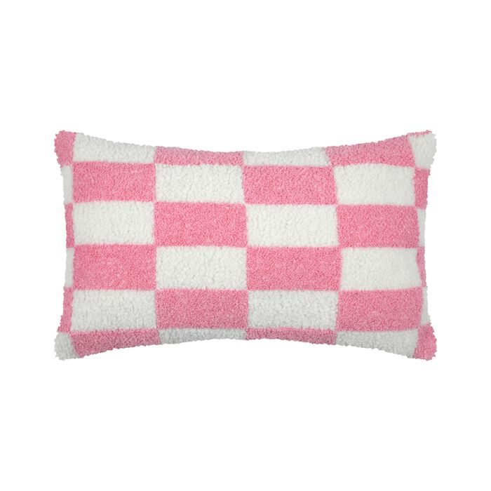 Coussin rectangulaire en bouclette à motif damier Rose 30x50 cm Coussin rectangulaire en bouclette à motif damier Rose 30x50 cm