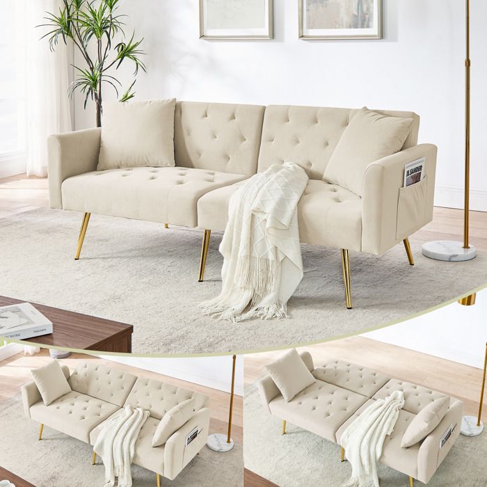 Confort modulable canapé 2 places en velours avec dossier réglable 3 positions et 2 coussins pour petit salon