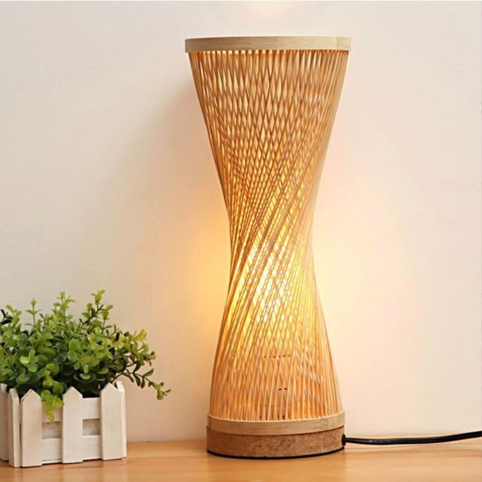 Lampe de table en bambou faite à la main style zen éclairage décoratif et veilleuse pour chambre et salon
