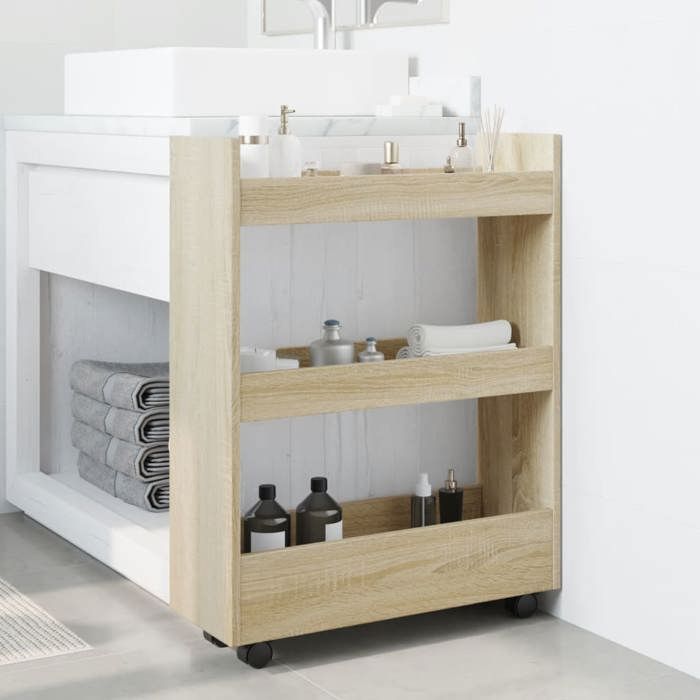 Desserte cuisine - Chariot de rangement étroit 3 niveaux - chêne sonoma -design élégant - pour maison(12470）