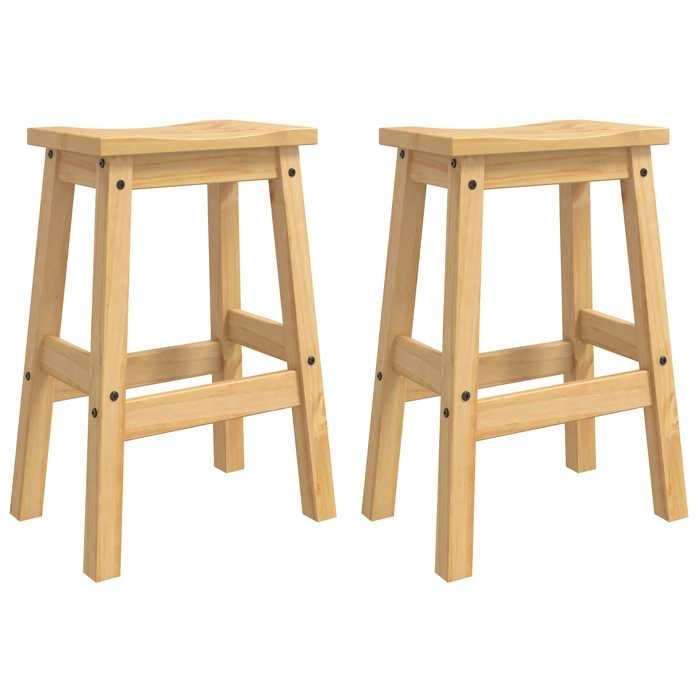 Tabouret de bar 2 pc Cire de Miel 44 x 30 x 63 cm Pin massif_Assemblage facile_Entretien simple &32640 @5735