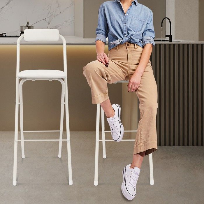 Lot de 2 tabourets de bar portables pliables - Chaise haute pliable avec dossier - Tabouret pliable rembourré