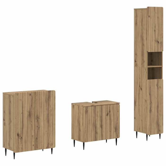 Elégance - Chic Armoire Haute et Cabinet sous lavabo - Ensemble de meuble de salle de bain - 3 pièces - ZWOLLE_0646646