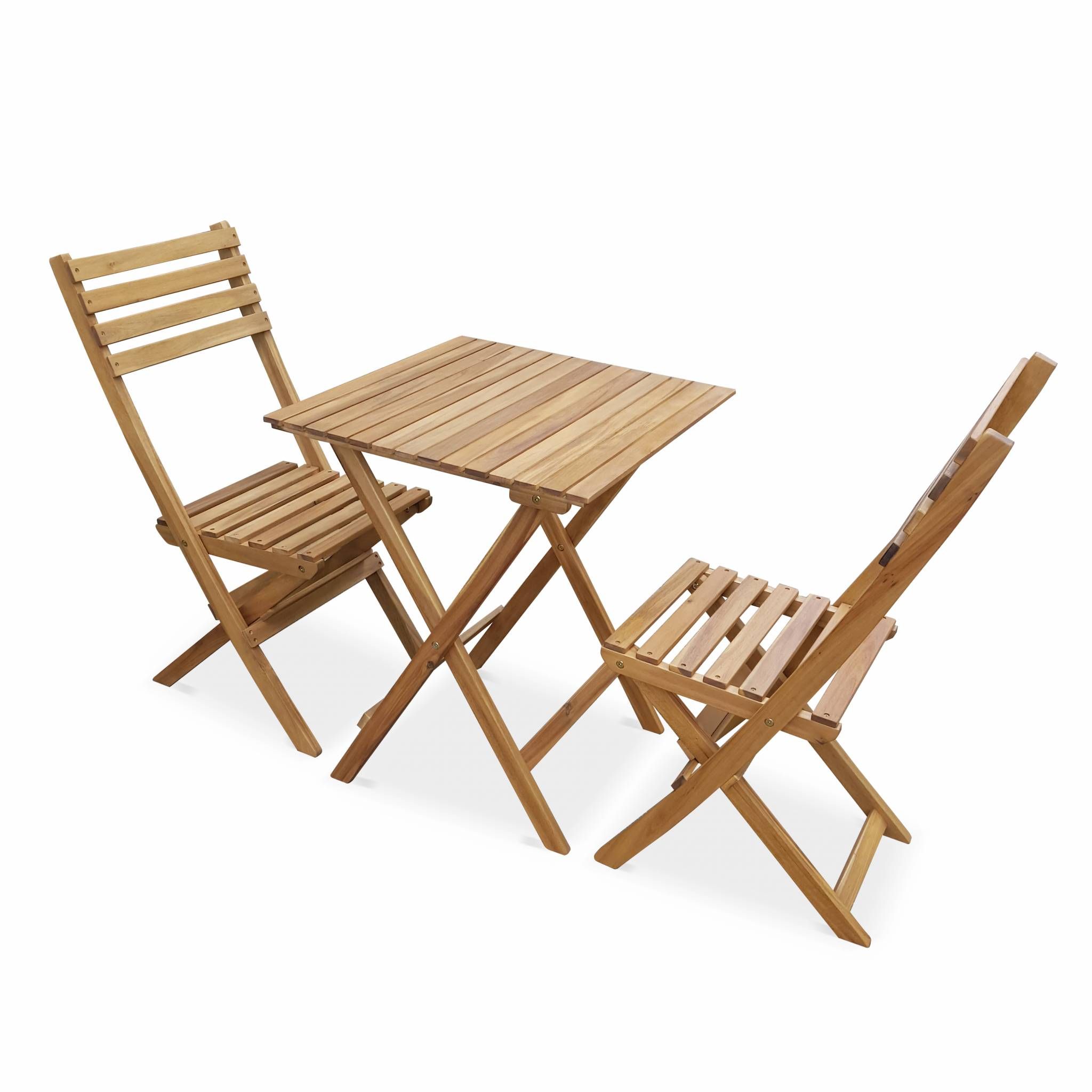 Salon de jardin en bois bistrot pliable Figueres carré, table 60x60cm