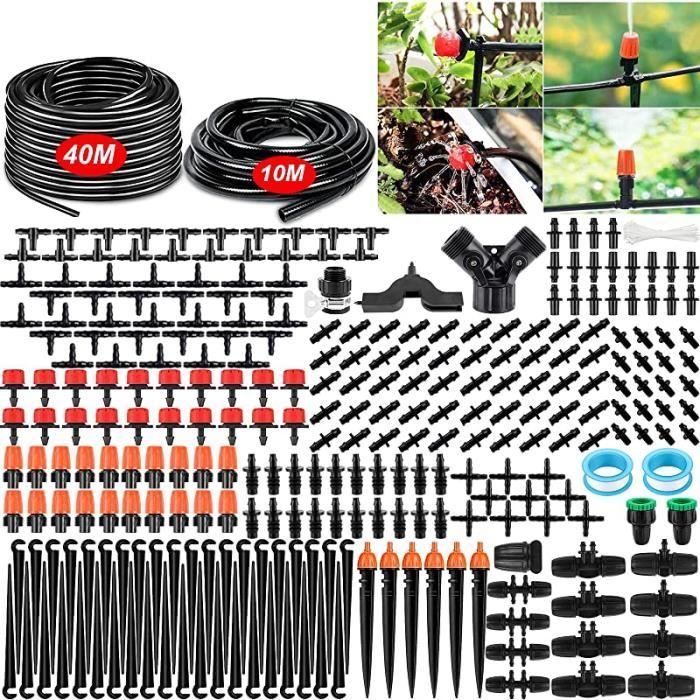 Kit D'irrigation Goutte-à-goutte Automatique 10 Mètres - 10 Buses Et Goutteurs 1/4'' - Pour Jardin, Serre, Plates-bandes Surélevées