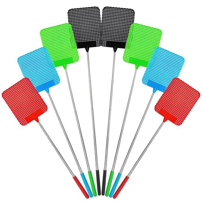 Set De 2 Tapettes à Mouches Télescopiques - Longueur Réglable 26 à 72 Cm - Manche Ergonomique - Noir - 6