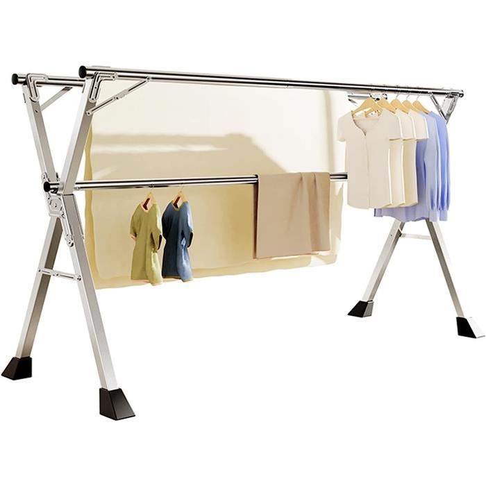 Séchoir à Linge Extensible TapferBahn - Longueur Réglable 120-240 Cm, Acier Inox, Pliable