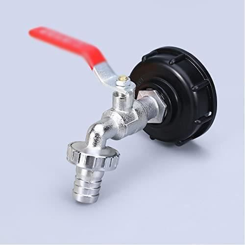 Robinet Pour Cuve Eau De Pluie 1000L - Adaptateur Filetage Gros 60 Mm, Laiton, Sortie 1/2" Pour Tuyau Arrosage